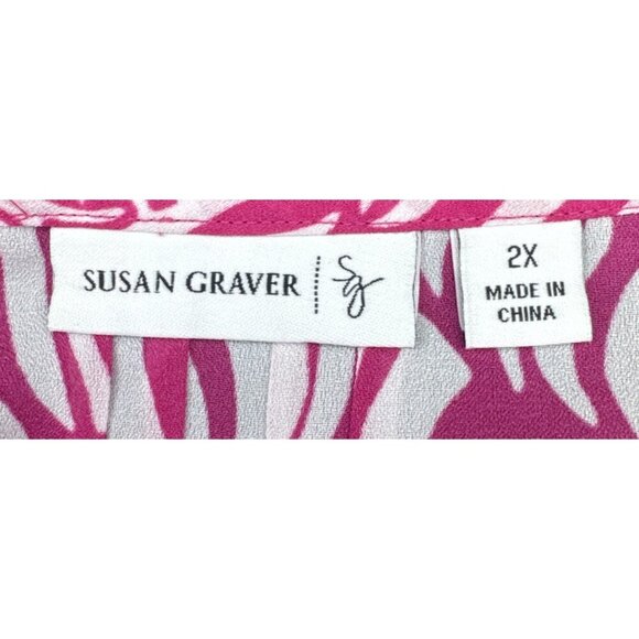 Susan Graver Pink White Polyester Semi Sheer Long Sleeve Top Blouse 2X - Picture 7 of 9